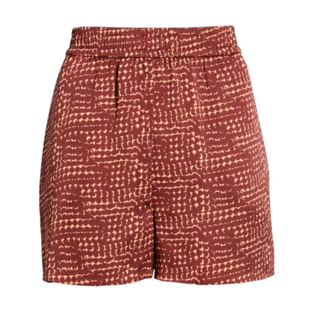 Open Edit Satin Pull On Printed Shorts Red Grape Eclipse Geo Sz XS NWOT $49 MSRP